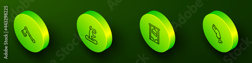 Set Isometric line Wooden axe, Zombie hand, Guillotine and finger icon. Vector