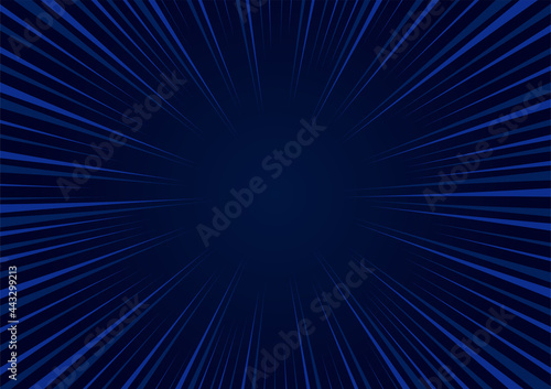 Radial speed lines on dark blue background. Comic book element. Vector background.