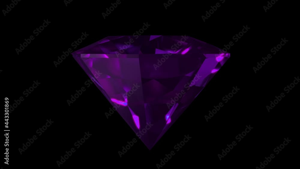 Sparkling purple round cut diamond rotating on black background. Shining amethyst Sparkling purple round cut diamond rotating on black background. Shining amethyst