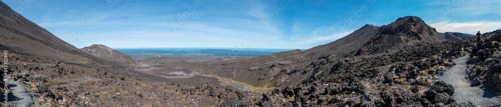 Panoramic view of Mangatepopo valley at Tongariro National Park, New Zealand