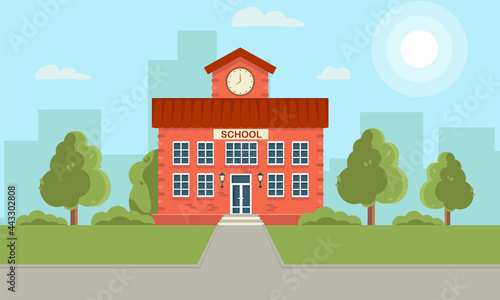 School and education. Buildings for city construction. Set of elements to create urban background, village and town landscape. Flat style vector illustration.