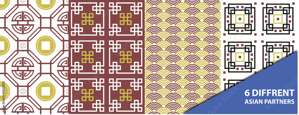 Patrones asiáticos, estampado, decoración, prints. 6 diferentes diseños