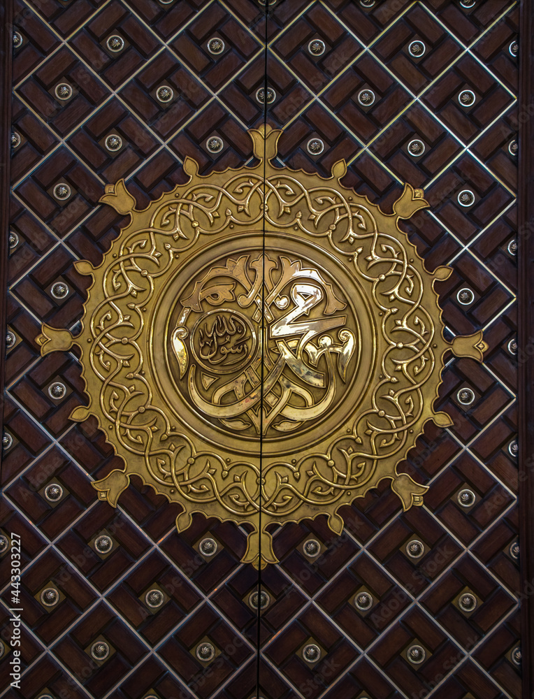 The door of Masjid Nabawi. Arabic Calligraphy: Muhammad Rasulullah The door of Masjid Nabawi. Arabic Calligraphy: Muhammad Rasulullah