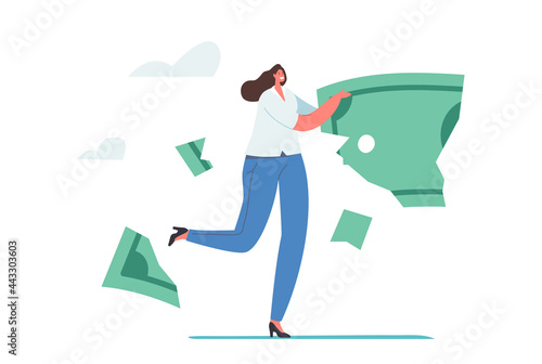 Lose Money, Deflation and Inflation. Investment in Financial Crisis, Tiny Businesswoman Character Carry Huge Dollar