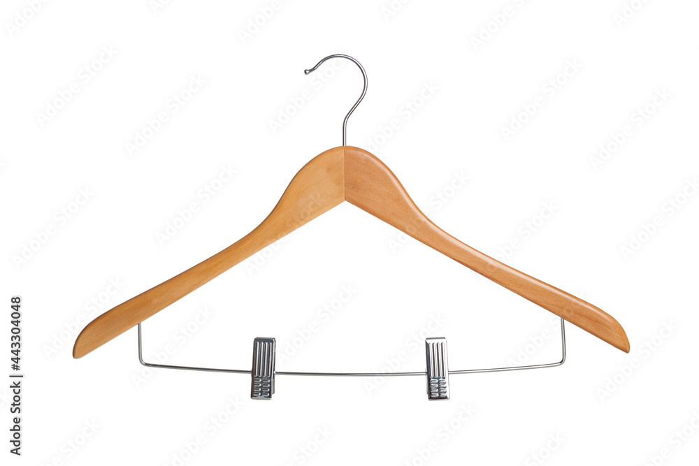 wooden clothes hanger with hangers and latches, isolated on a white background wooden clothes hanger with hangers and latches, isolated on a white background