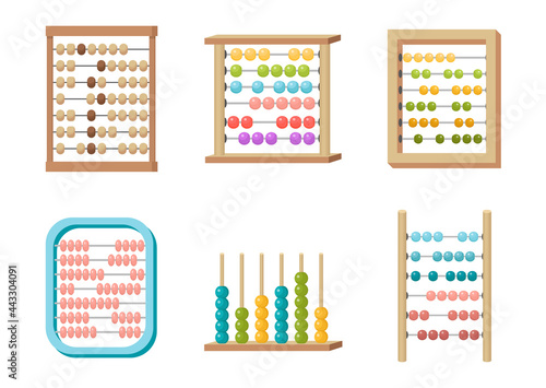 Set of Abacus, Toy with Colorful Beads for Kids Mind Development. Mathematics Calculator, Math Educational Equipment