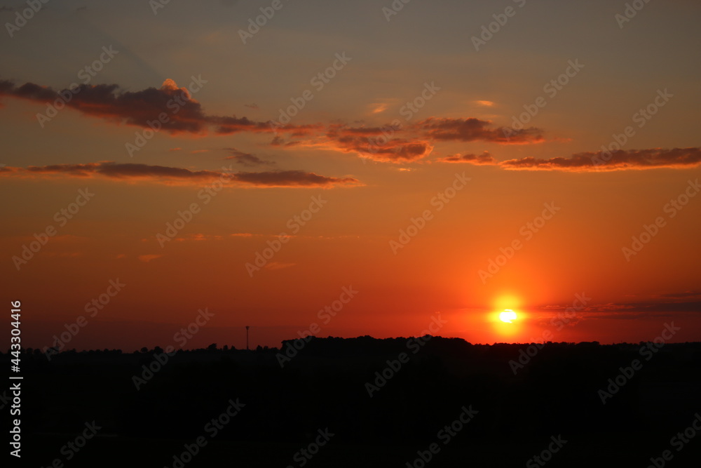 Sunset over polish fild. Poland.