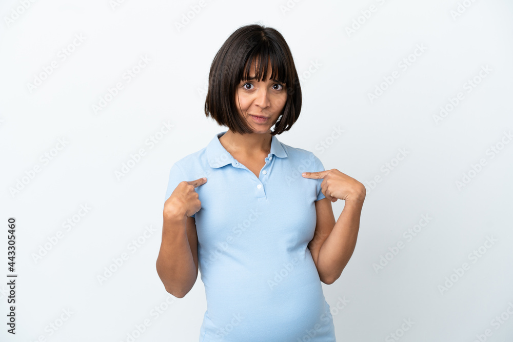Pregnant woman over isolated white background pointing to oneself Pregnant woman over isolated white background pointing to oneself