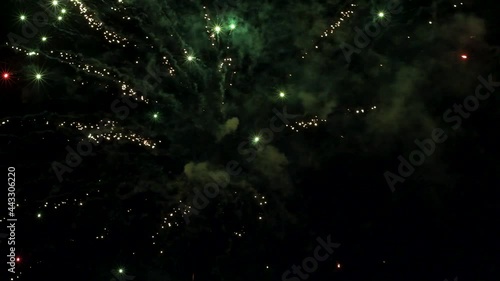 Crazy fireworks exploding in the night. Close up.