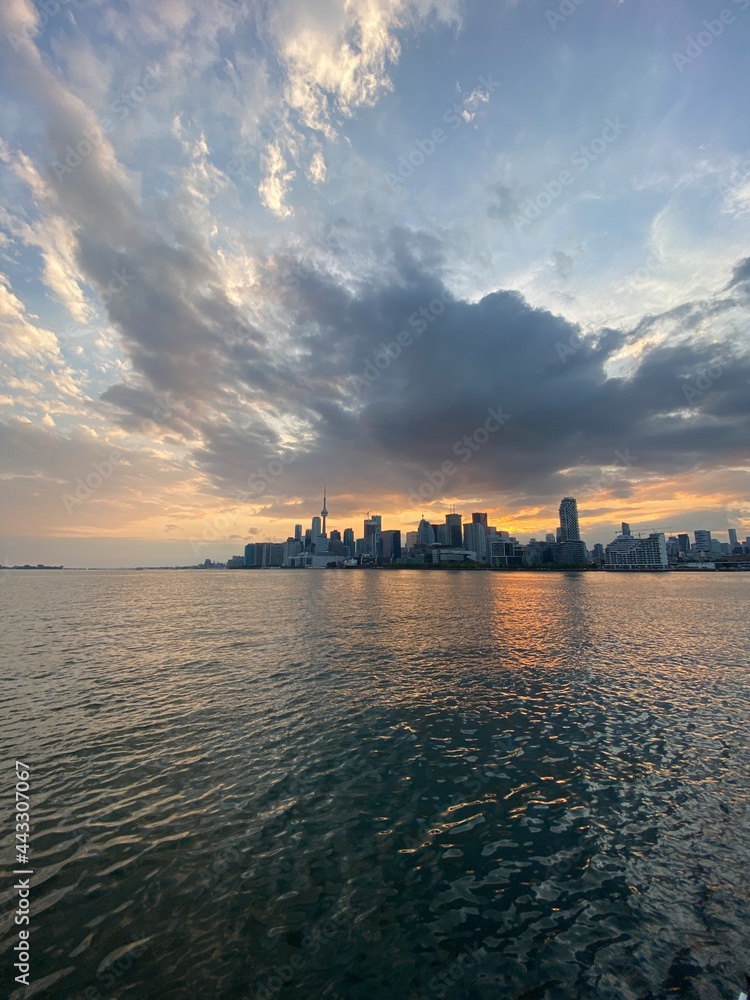 Beautiful Vibrant Sunset in Toronto, Ontario, Canada during summer with panoramic view of the city