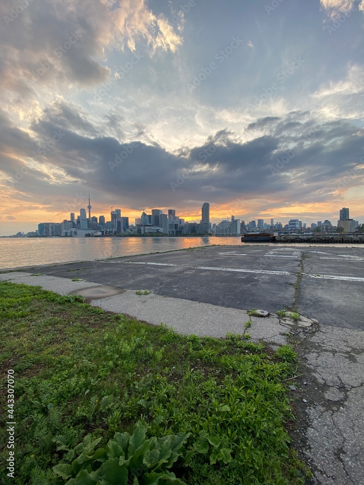 Beautiful Vibrant Sunset in Toronto, Ontario, Canada during summer with panoramic view of the city