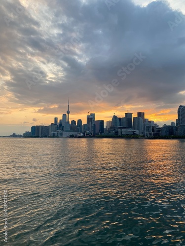 Beautiful Vibrant Sunset in Toronto, Ontario, Canada during summer with panoramic view of the city