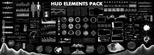 Futuristic HUD, GUI collection interface elements for VR, UI design. Futuristic user interface big set. HUD, UI, graphic. Hi-tech digital graphic - frames, medical and business, infographics. Vector