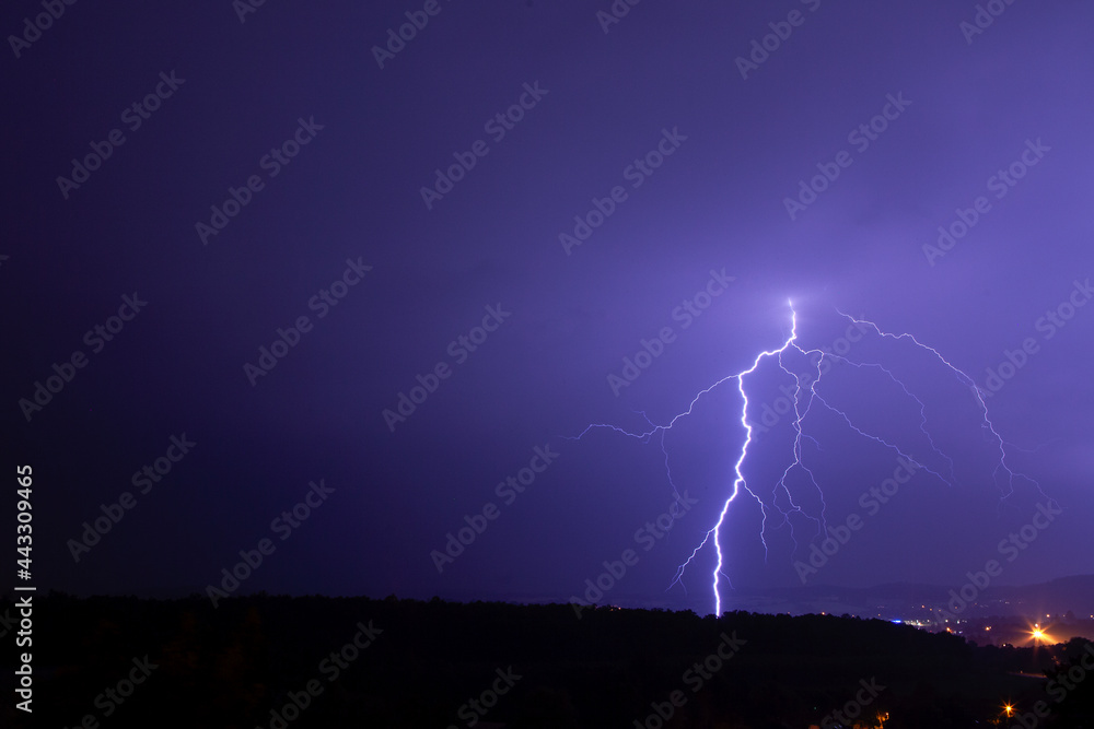 Lightning in the night sky. Strong storm in the middle of Europe. Lightning in the night sky. Strong storm in the middle of Europe.