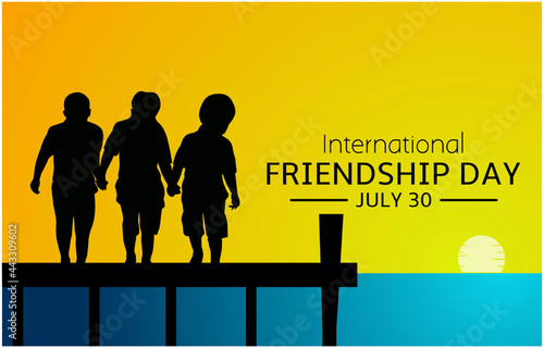 Banner layout, silhouette boys and international Friendship Day theme, with text space, as best friends background, banner, poster ot template. 