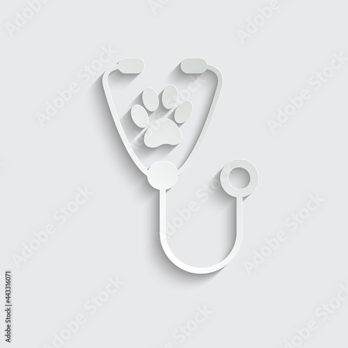 paper stethoscope with cat or dog footprint vector icon veterinarian icon
