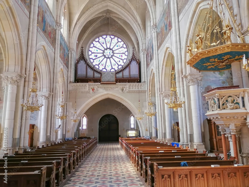 Beautiful interior of Church of the Sacred Heart of Jesus (Herz Jesu Kirche), designed in the Neogothic style and the largest church in Graz, Styria region, Austria