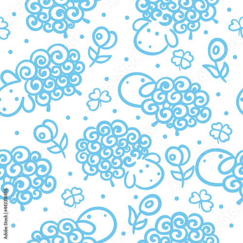 Blue sheep doodle pattern
