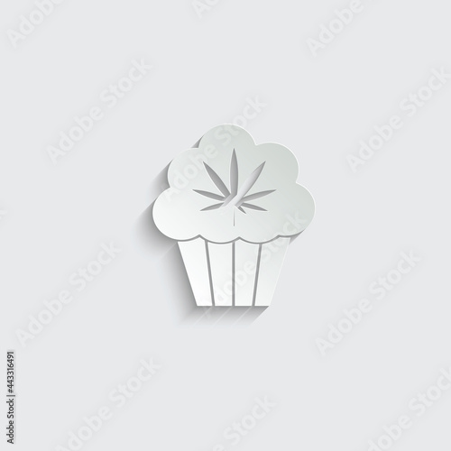paper cupcake icon with medical marijuana or cannabis leaf. cake sign