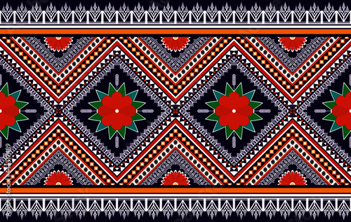 Ikat ethnic seamless pattern design. Aztec fabric carpet mandala ornament boho chevron textile decoration wallpaper. Tribal traditional embroidery patterns vector illustrations background.
