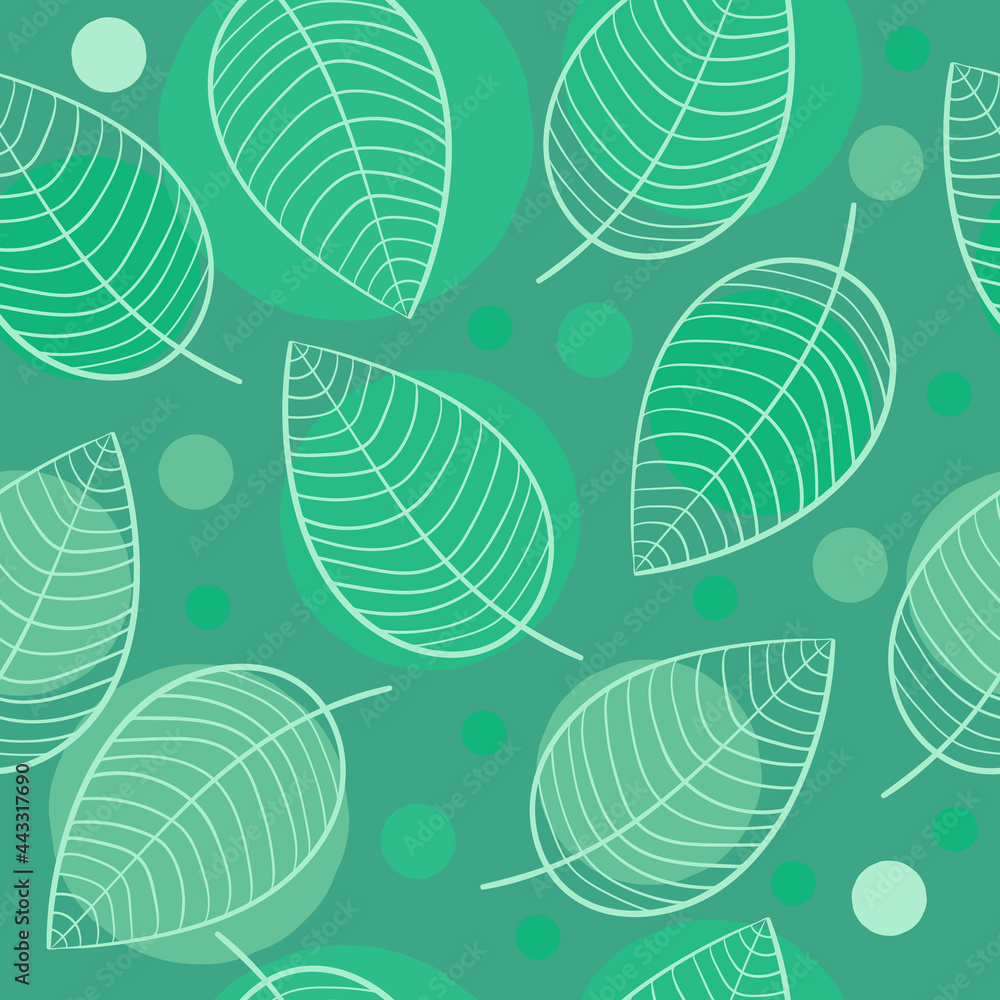 Fototapeta premium leaves skeletons pattern on dots emerald background 