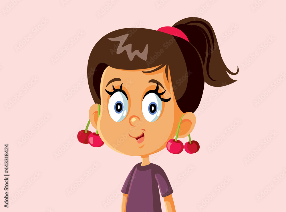 Little Girl with Cherries on Her Ears Vector Illustration Little Girl with Cherries on Her Ears Vector Illustration