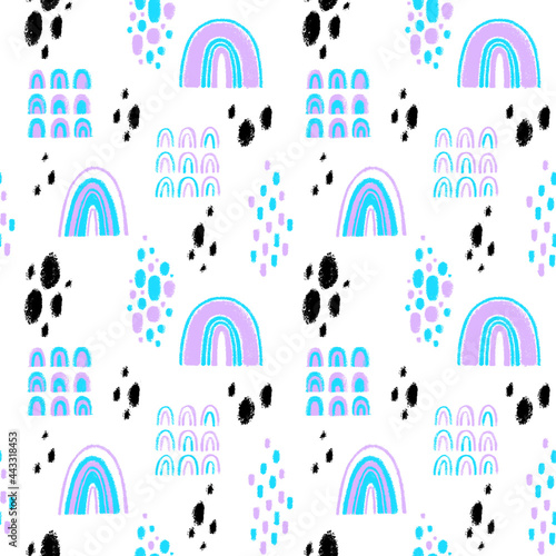 Abstract pastel background Seamless pattern with texture elements rainbow and spots Hand-drawn illustration for textile and paper design Pattern in pink and blue colors