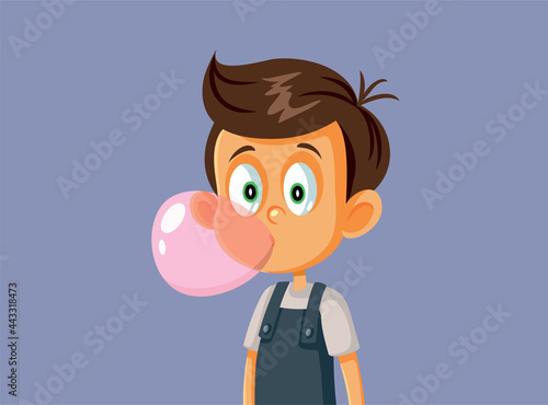 Little Boy Chewing Bubble Gum Vector Illustration