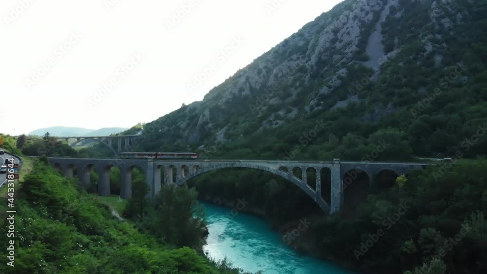 The Solkan Bridge, arch bridge over the Soča River near Nova Gorica in western Slovenia, Europe. World's longest stone arch railroad bridge. The Solkan Bridge, arch bridge over the Soča River near Nova Gorica in western Slovenia, Europe. World's longest stone arch railroad bridge.