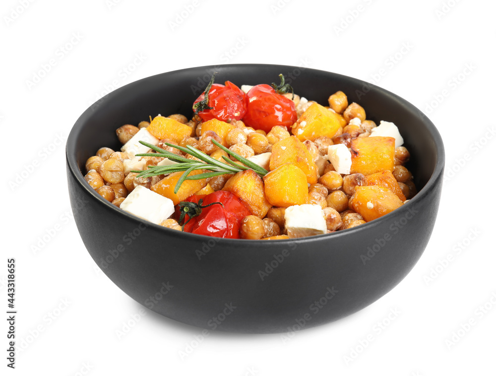 Bowl with delicious fresh chickpea salad isolated on white Bowl with delicious fresh chickpea salad isolated on white
