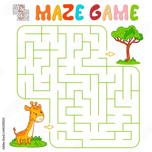 Maze puzzle game for children. Maze or labyrinth game with giraffe.