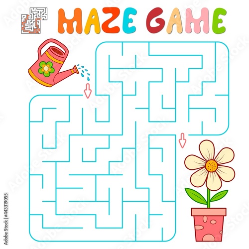 Maze puzzle game for children. Maze or labyrinth game with flower.