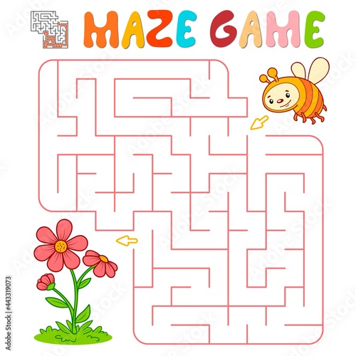 Maze puzzle game for children. Maze or labyrinth game with bee.