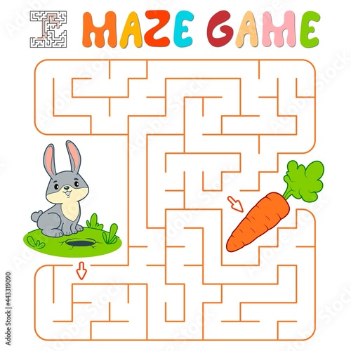 Maze puzzle game for children. Maze or labyrinth game with rabbit.