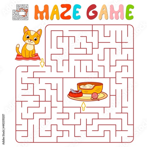 Maze puzzle game for children. Maze or labyrinth game with cat.