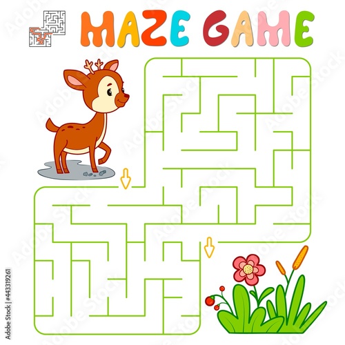 Maze puzzle game for children. Maze or labyrinth game with deer.