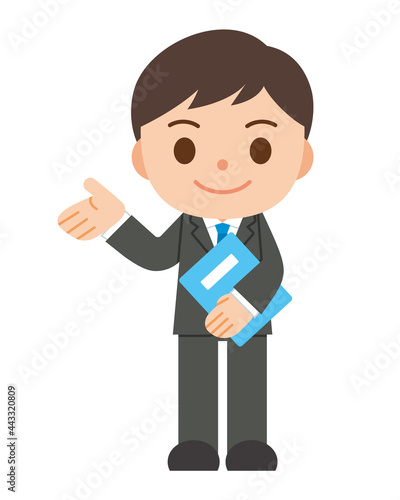 ファイルを持って提案するビジネスマン