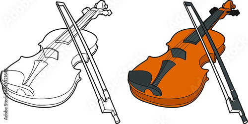 Violin  vector drawing line art with colour