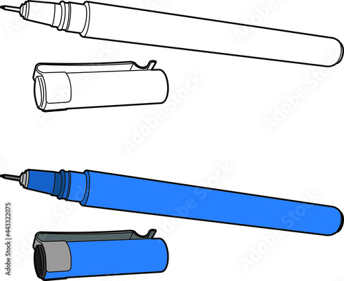 Technical pen vector drawing line art with colour