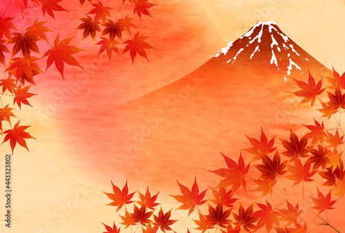 紅葉　もみじ　富士山　背景