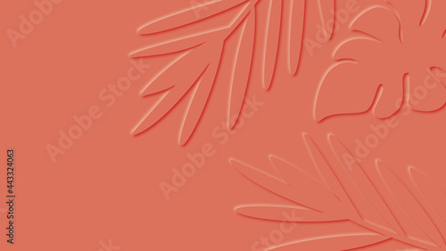 Vector abstract orange background with tropical leaves design, summer concept.