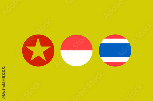 Asean flag(Vietnam, Indonesia, Thailand) on yellow background. photo