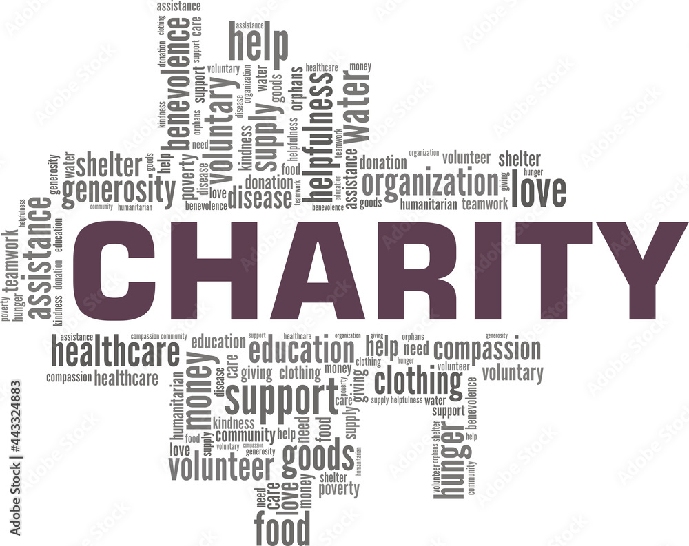 Charity vector illustration word cloud isolated on a white background.