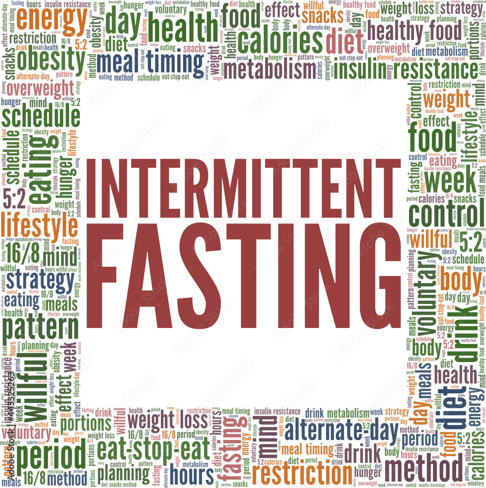 Intermittent Fasting vector illustration word cloud isolated on a white background.