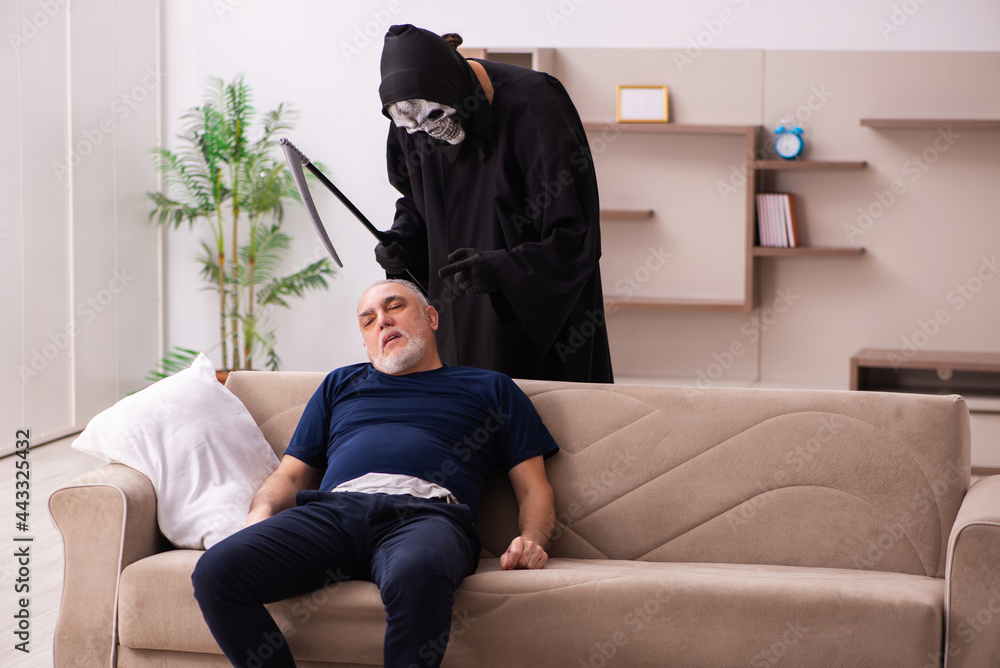 Devil visting old dying man at home Devil visting old dying man at home