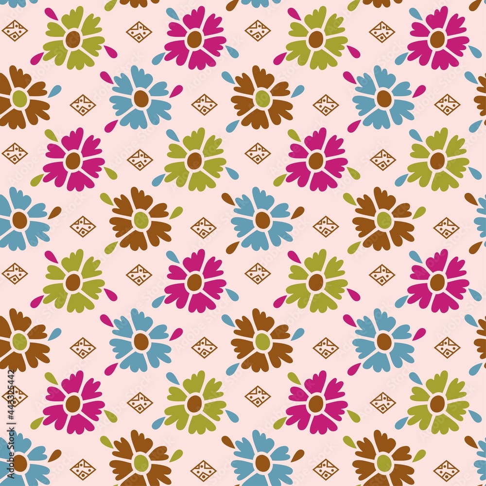 abstract floral vector pattern four color textile design
