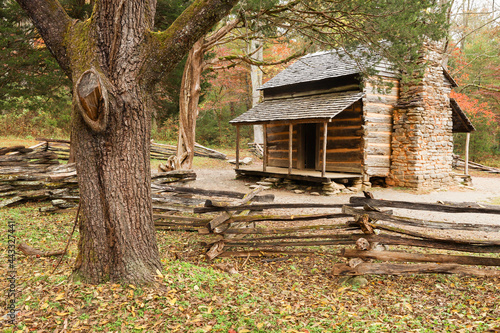 Fotografie John Oliver Cabin Historical Landmark Great Smoky Mountains National Park Fall C