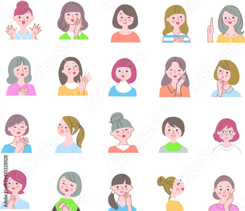 さまざまな笑顔の女性　バストアップ　セット