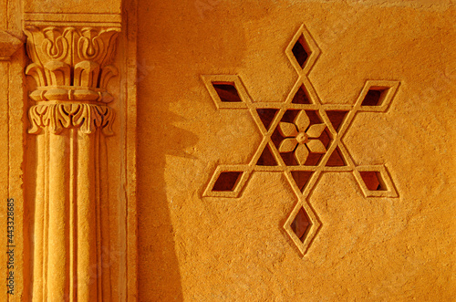 Design on the temple wall, Jaisalmer, India. photo