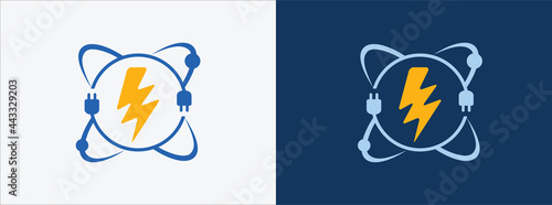 nuclear atom electric power technology vector icon logo design. atomic electrical science research design sign